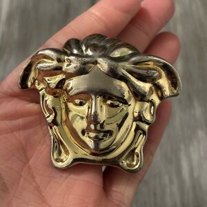 Versace Medusa Head Brooch Gold Tone Vintage Hardware Luxury Designer